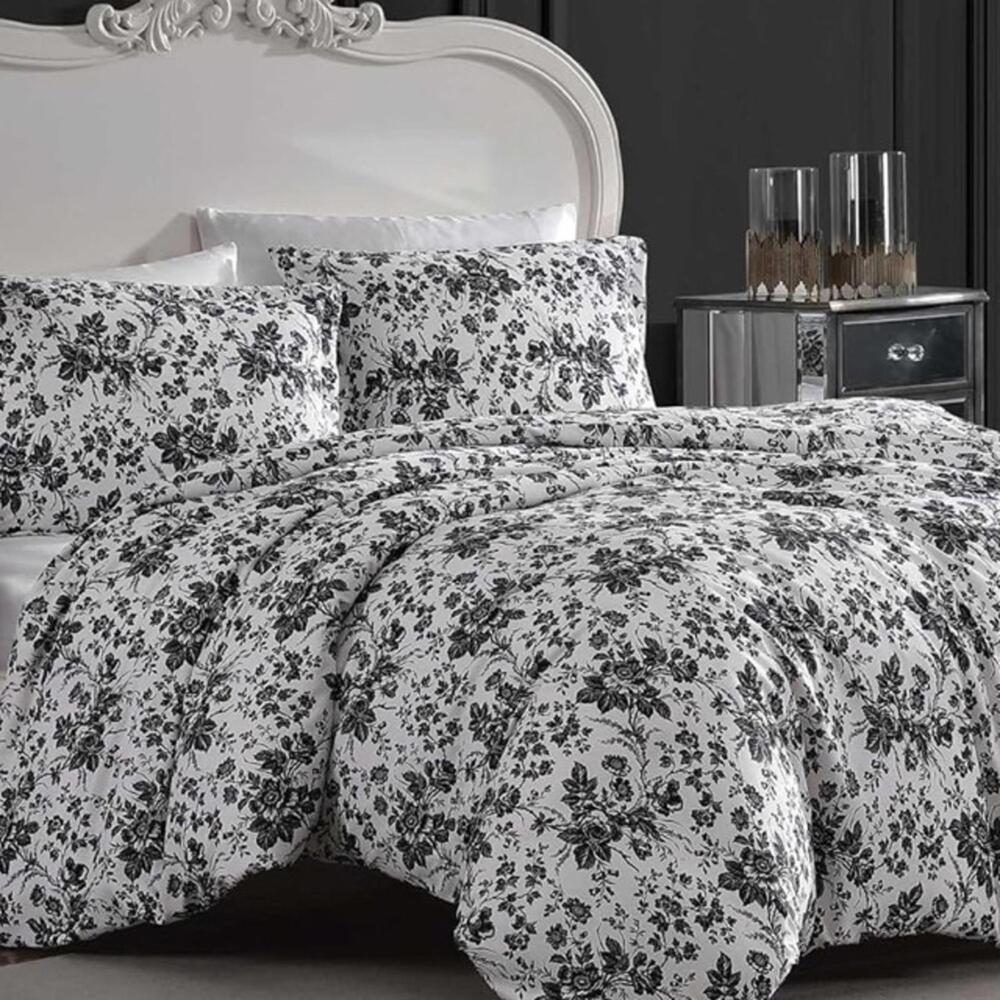 Betsey Black & White Floral Duvet SET Cover with matching Pillow Cases QUEEN